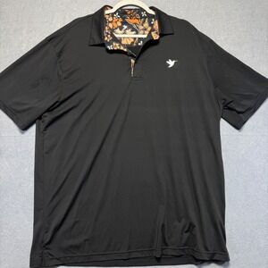Birdie Threads Men's Black Golf‎ Polo Shirt Hummingbird Floral Collar XL